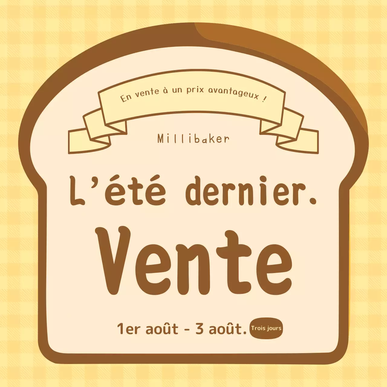 Il s'agit d'une jolie vente de boulangerie jaune et marron.