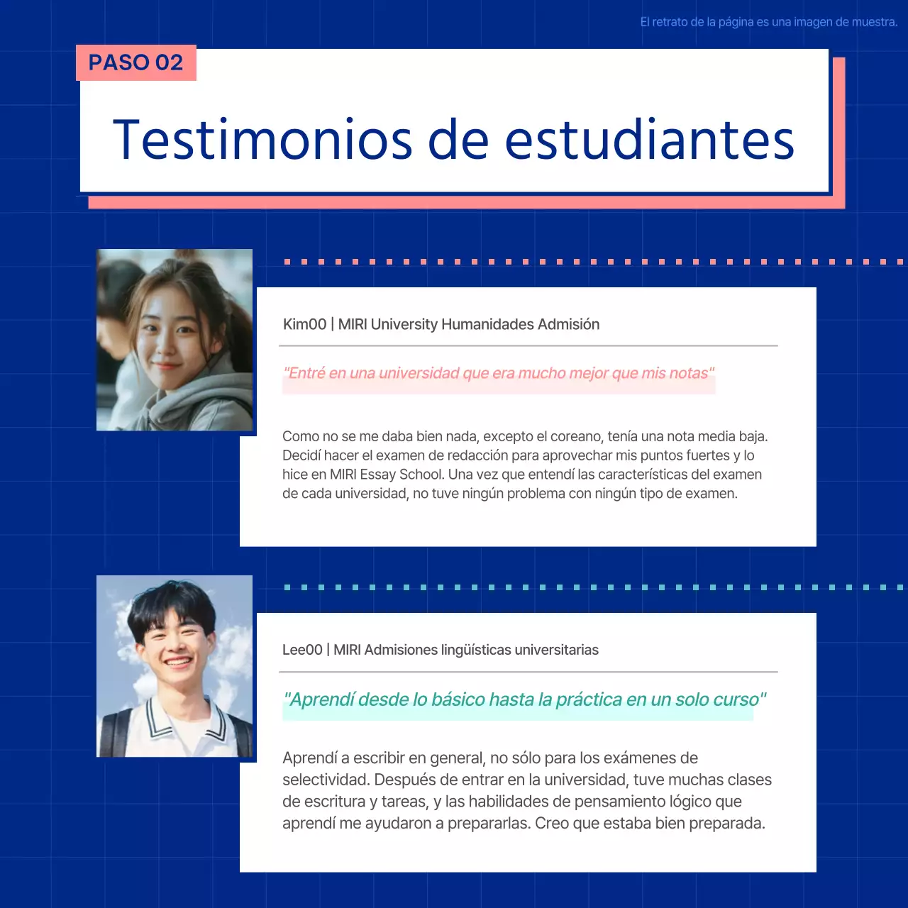 Promover ensayos de admisión terciaria azules y sencillos