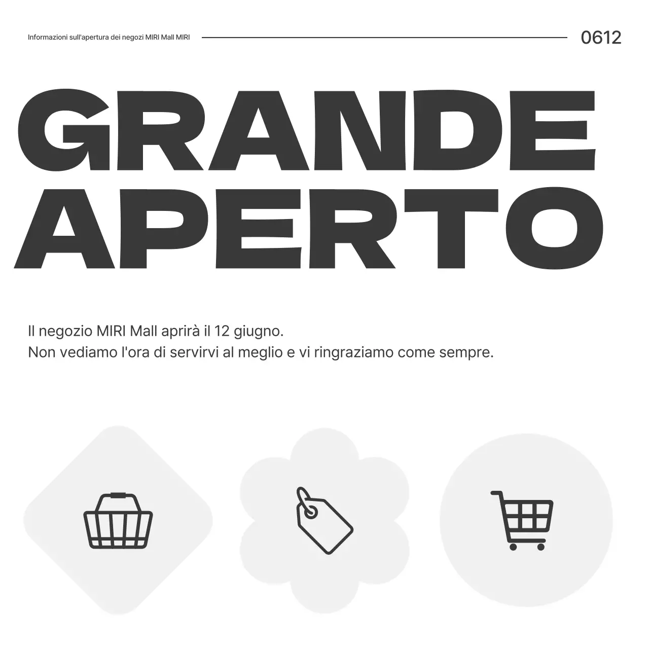 Un semplice annuncio di apertura del centro commerciale in bianco e nero