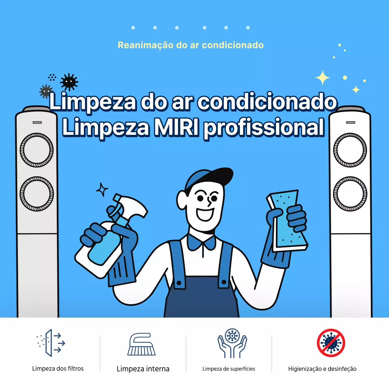 Anúncio simples de limpeza de ar condicionado em azul claro
