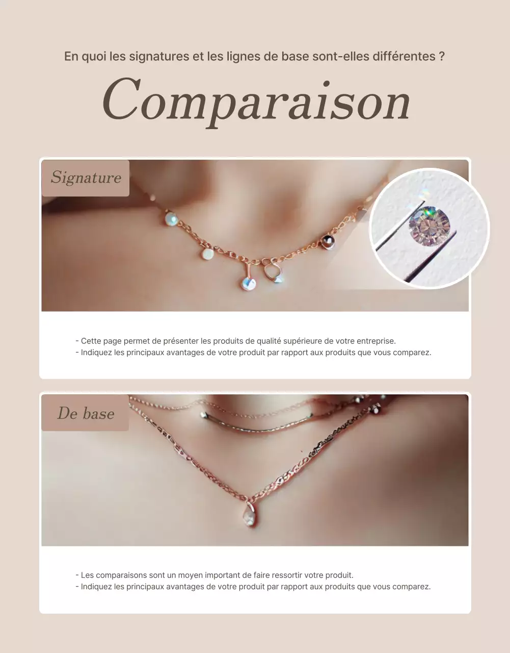 Faites la promotion de votre page de points de contrôle des bijoux dans les tons bruns et beiges