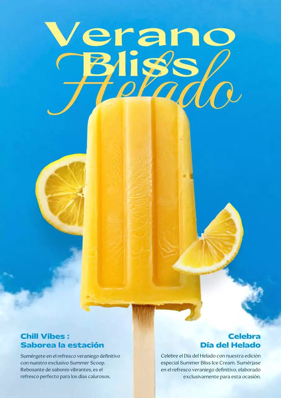 Promocionar un menú de heladería de moda en amarillo y azul