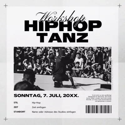 Einfache Hip Hop Klasse in Schwarz und Grau Workshop-Ankündigung