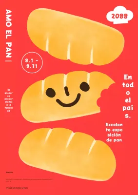 Publicidad para la bonita exposición de pan rojo y marrón.