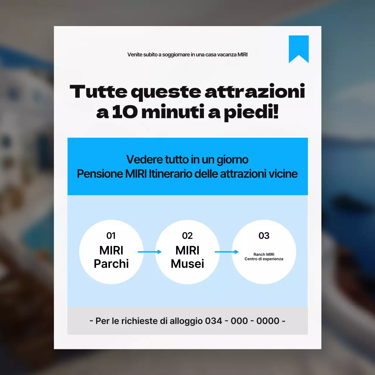 Promuovere le attrazioni vicine con una semplice combinazione di colori bianco e azzurro.