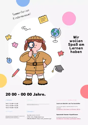 Werbung für eine hübsche rosafarbene und himmelblaue Erlebnisveranstaltung für Kinder.