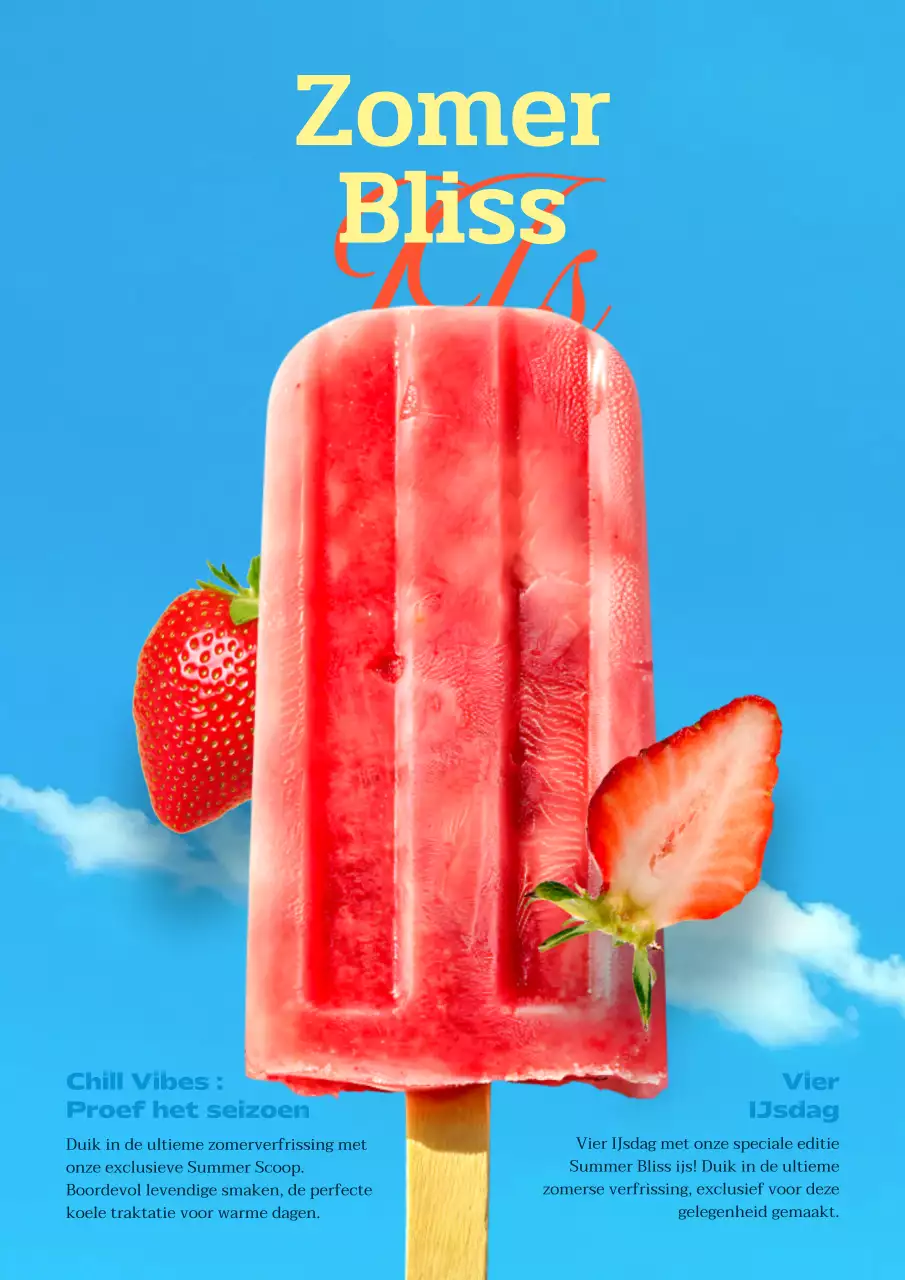 Menukaart van ijssalon met rode en blauwe accenten