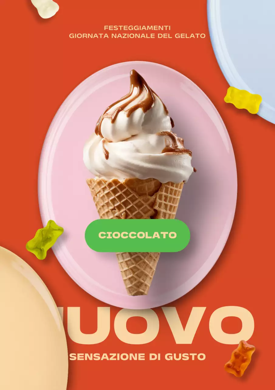 Promuovere un nuovo menu di gelati con moderni colori rosso e beige