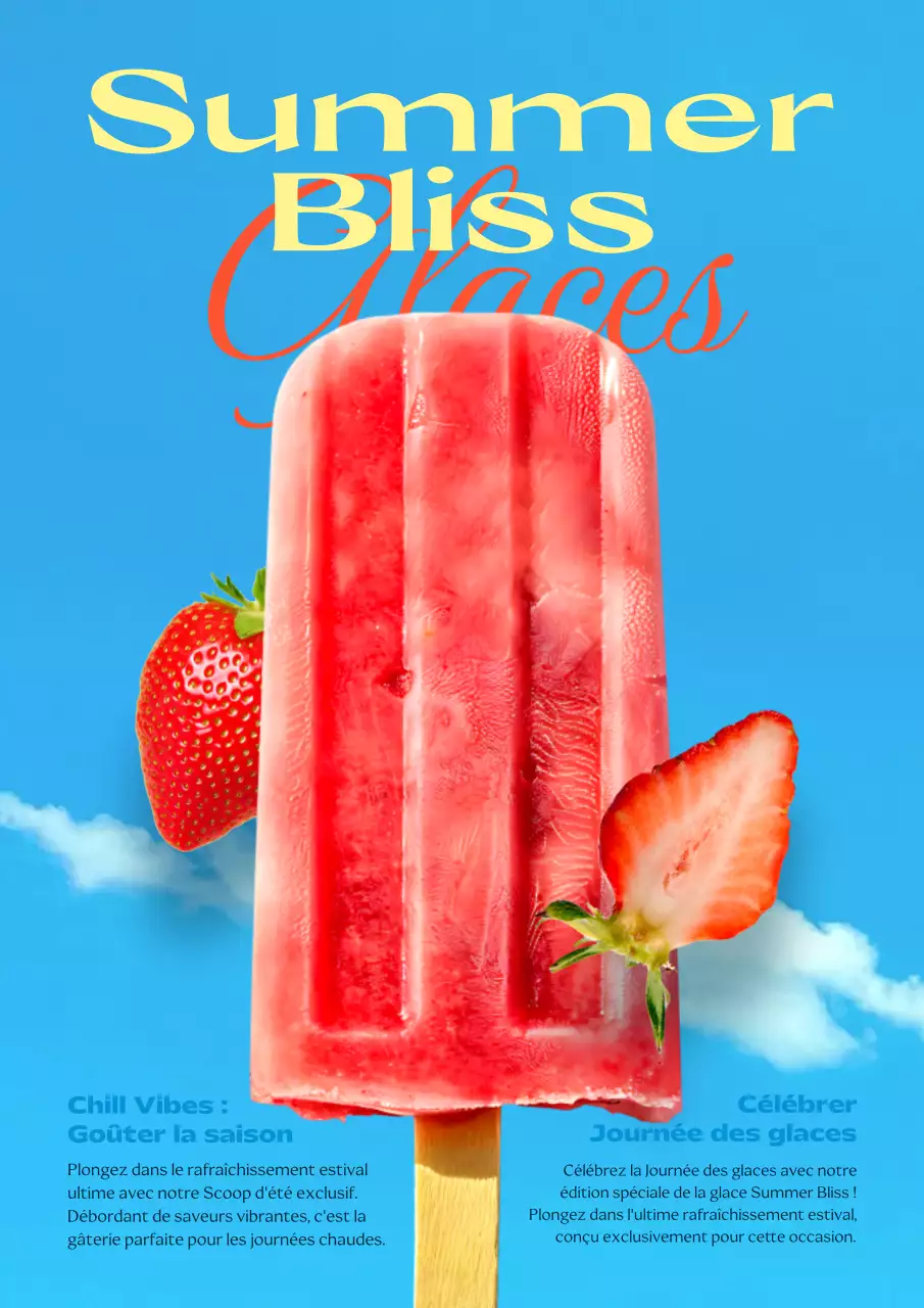 Annonce du menu d'un glacier avec des accents rouges et bleus