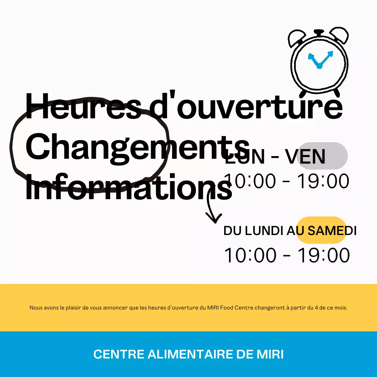 Un simple avis d'ouverture blanc et bleu