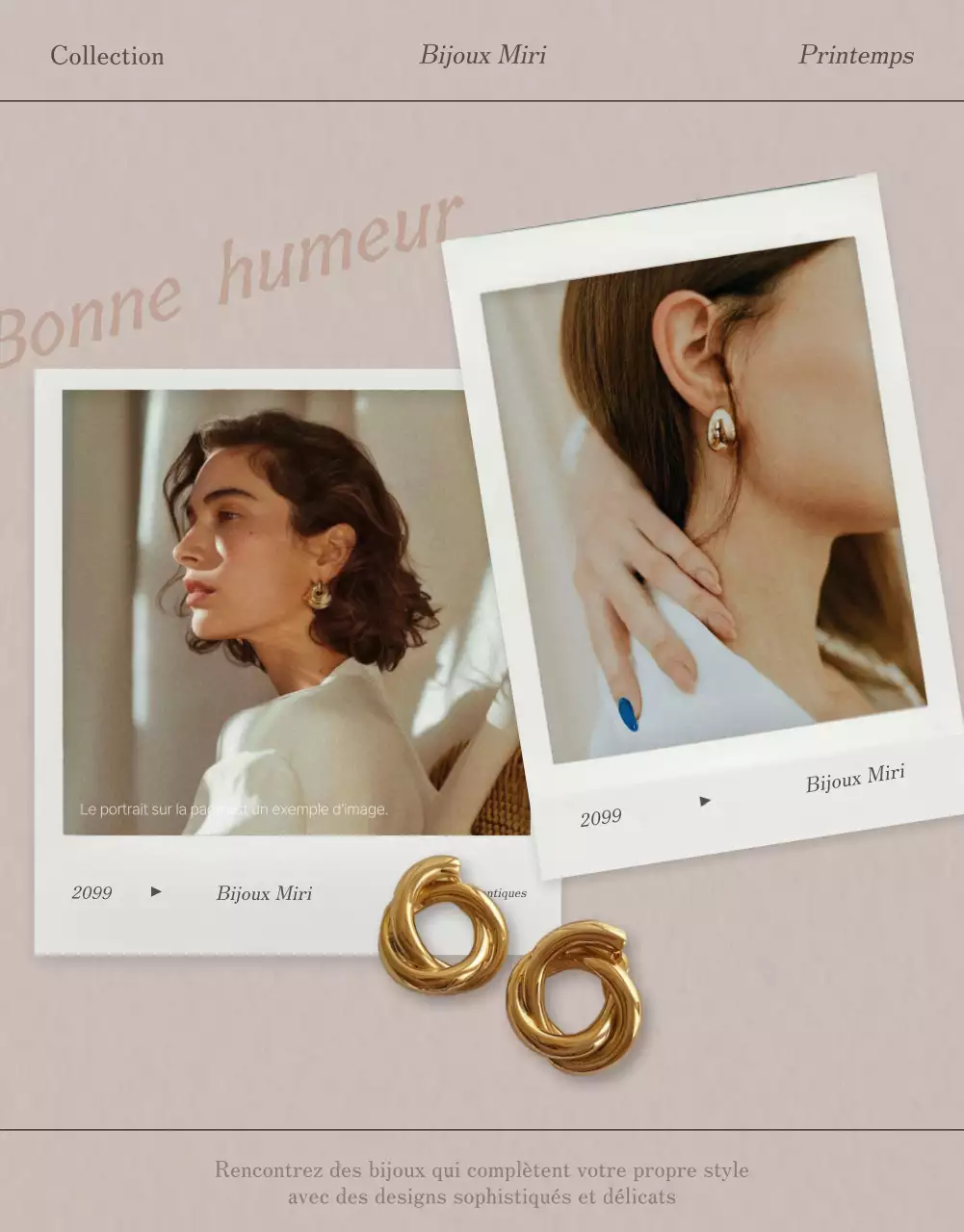 Faites la promotion de votre page avec une mise en page de photos de bijoux dans des tons bruns et beiges.