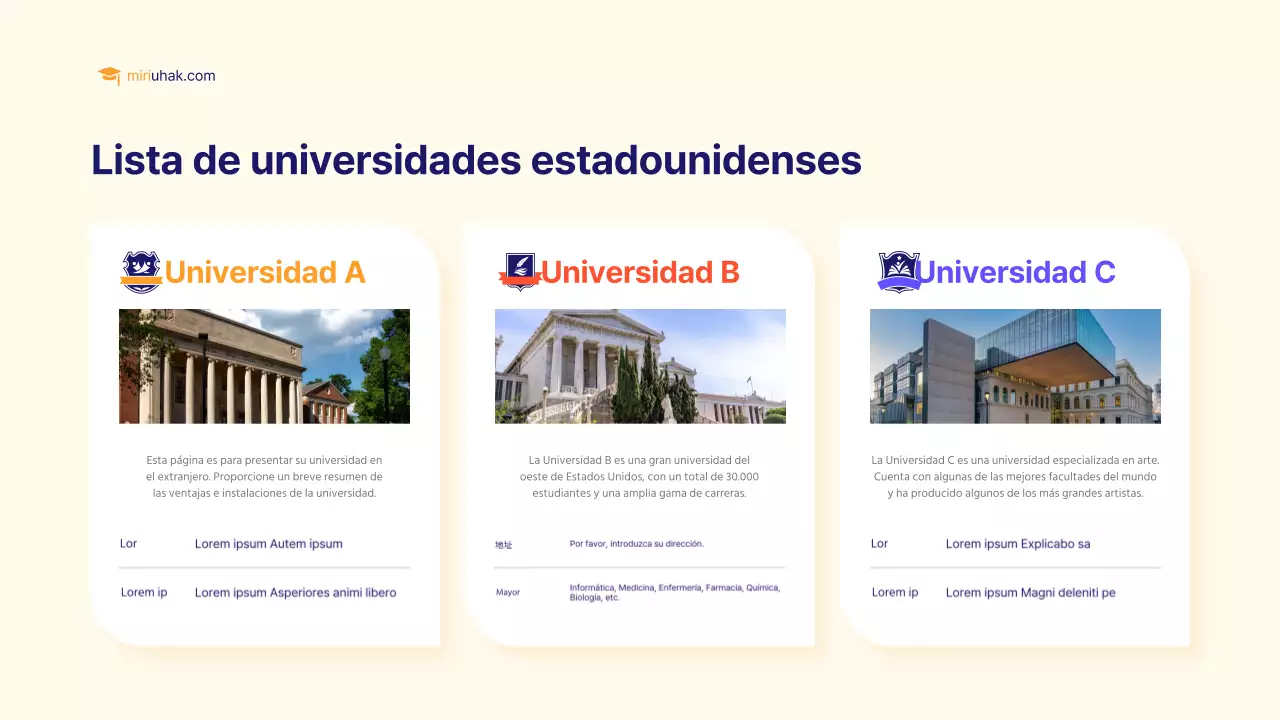 Un sencillo folleto amarillo y naranja sobre estudios en el extranjero