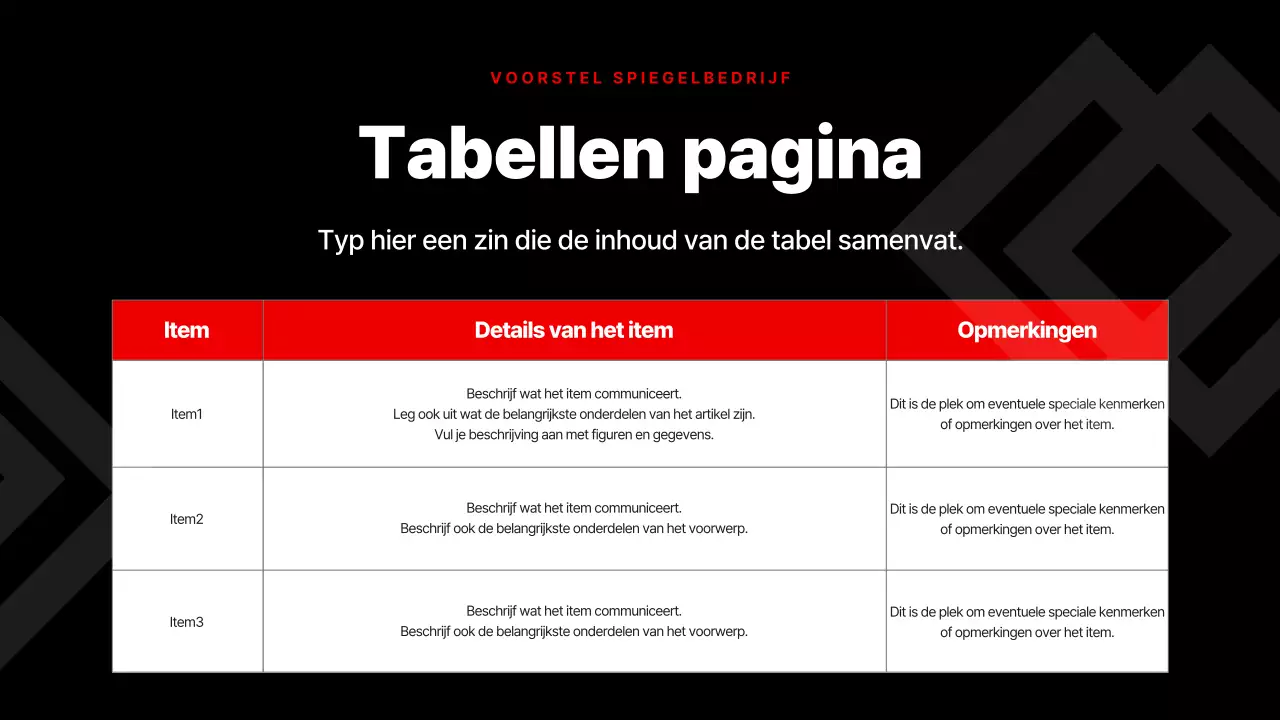 Eenvoudige bedrijfspresentatie in rood en zwart