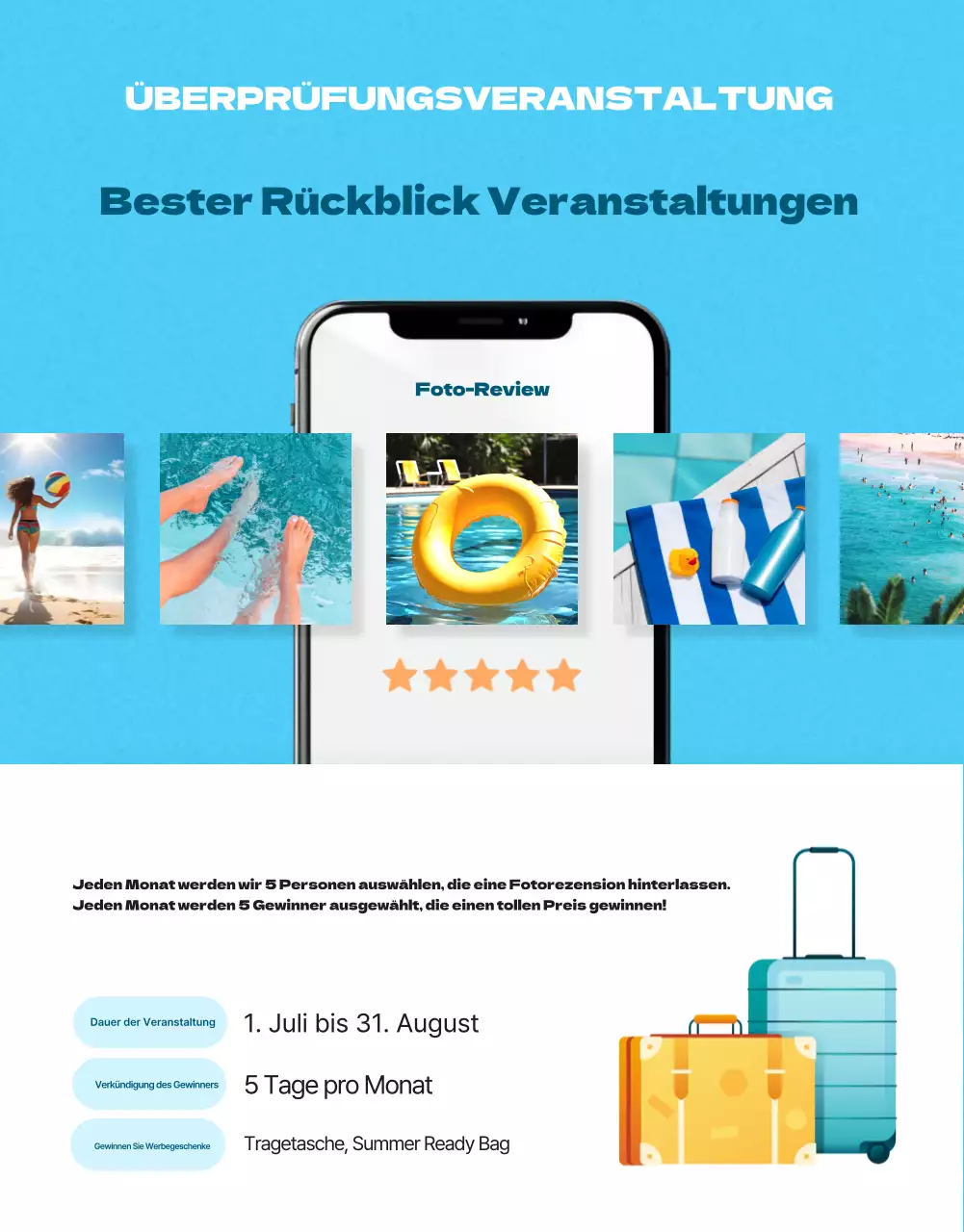 Werben Sie für eine Veranstaltung mit Vintage-Sommerartikeln in Hellblau