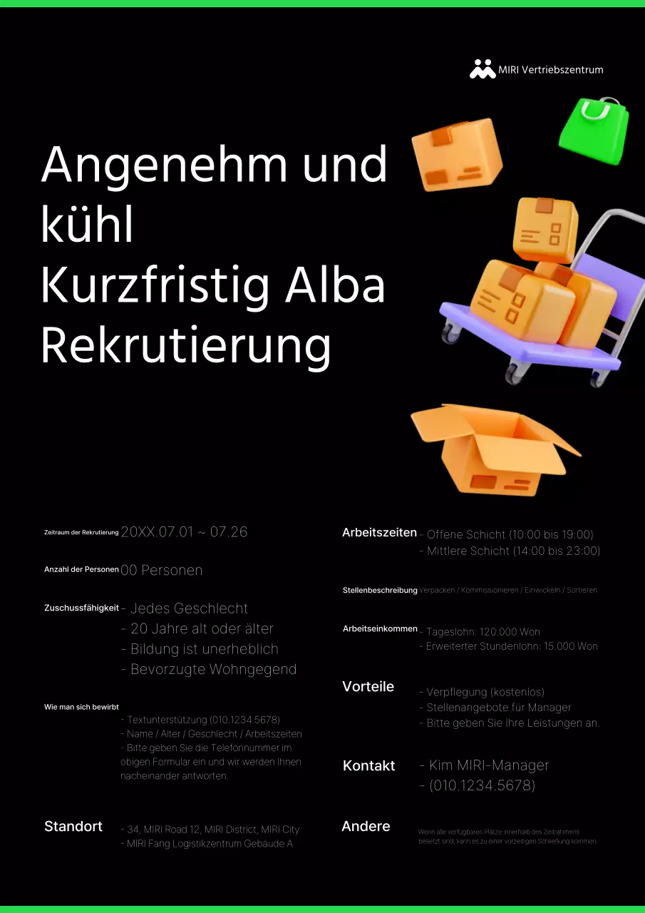 Ein trendiger kurzfristiger Alva-Einstellungsführer in Schwarz und Grün