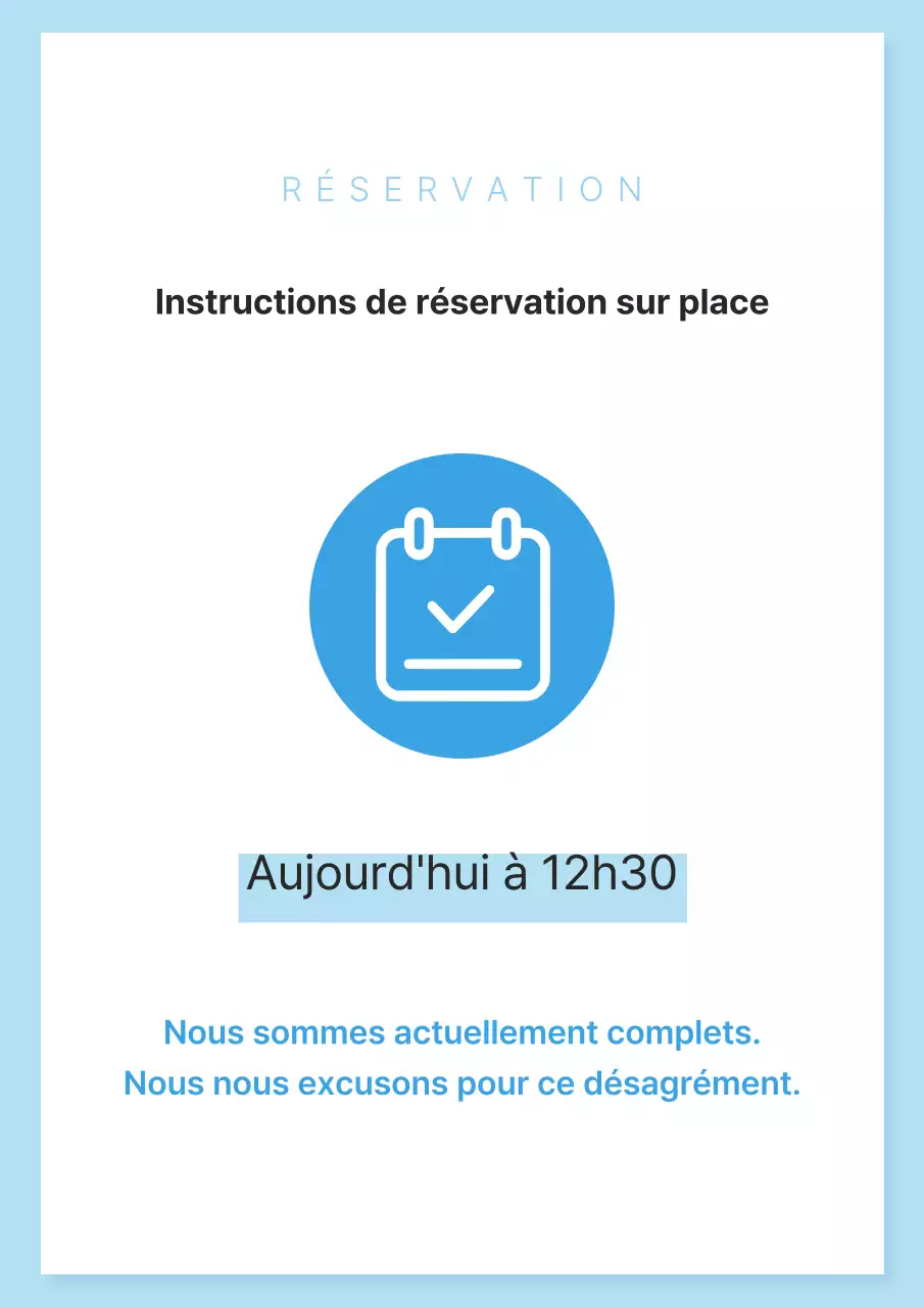 Une simple annonce de réservation en blanc et bleu clair