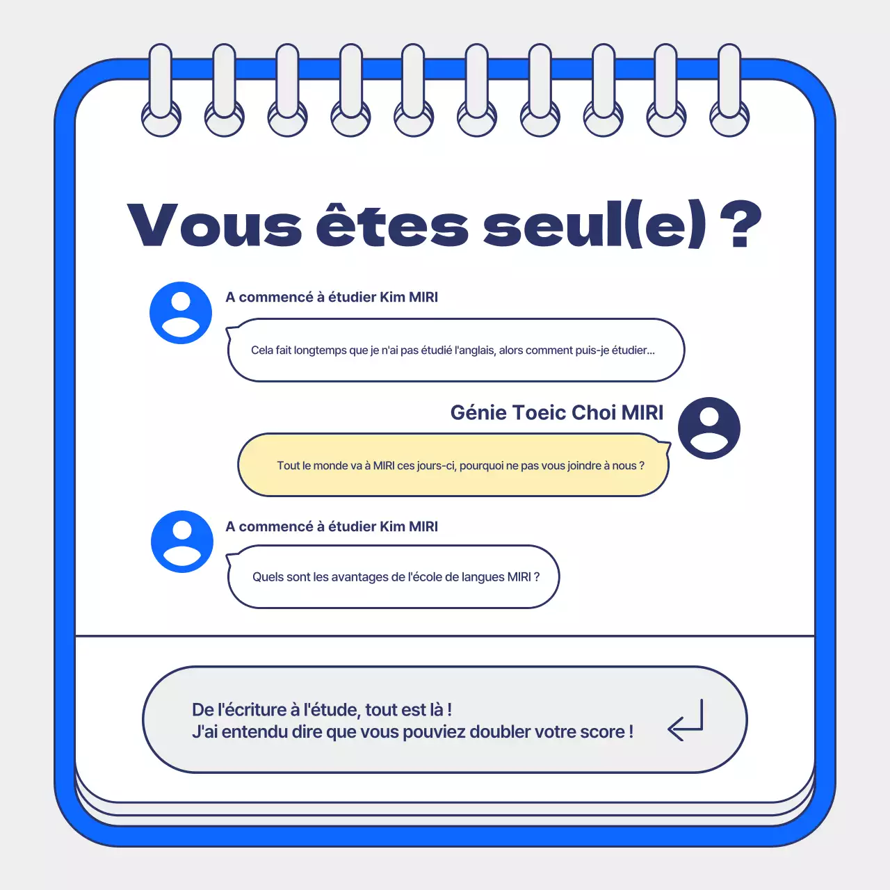 Promotion des conférences d'été du TOEIC sur fond bleu