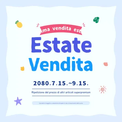 Belle pubblicità di sconti estivi di colore blu e azzurro.