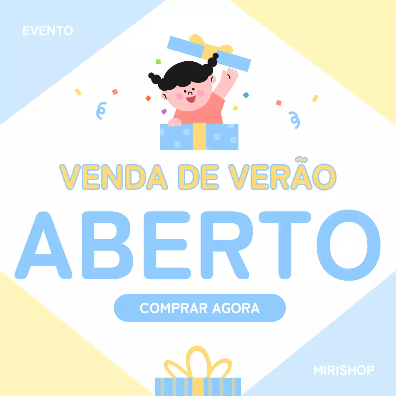 Um simples anúncio de saldos de verão em amarelo e azul claro