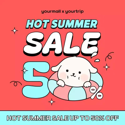 Pop-art summer sale event ad in red and light blue