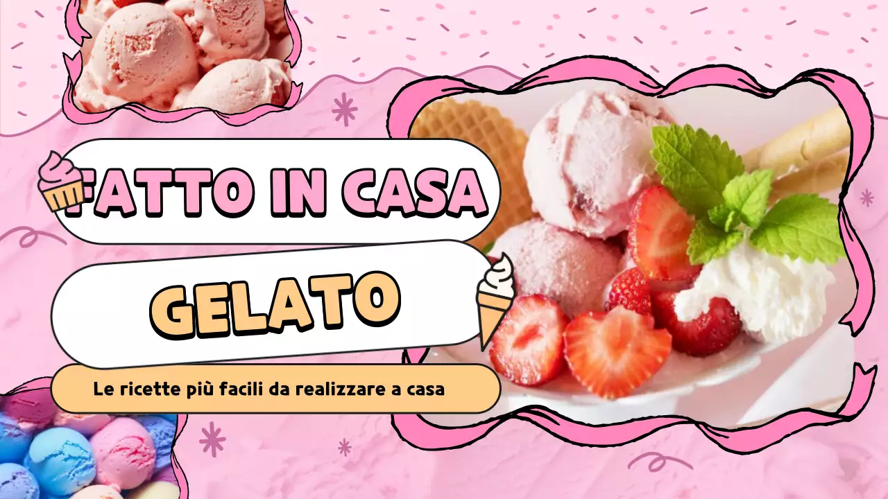 Copertina rosa e arancione per la ricetta del gelato fatto in casa
