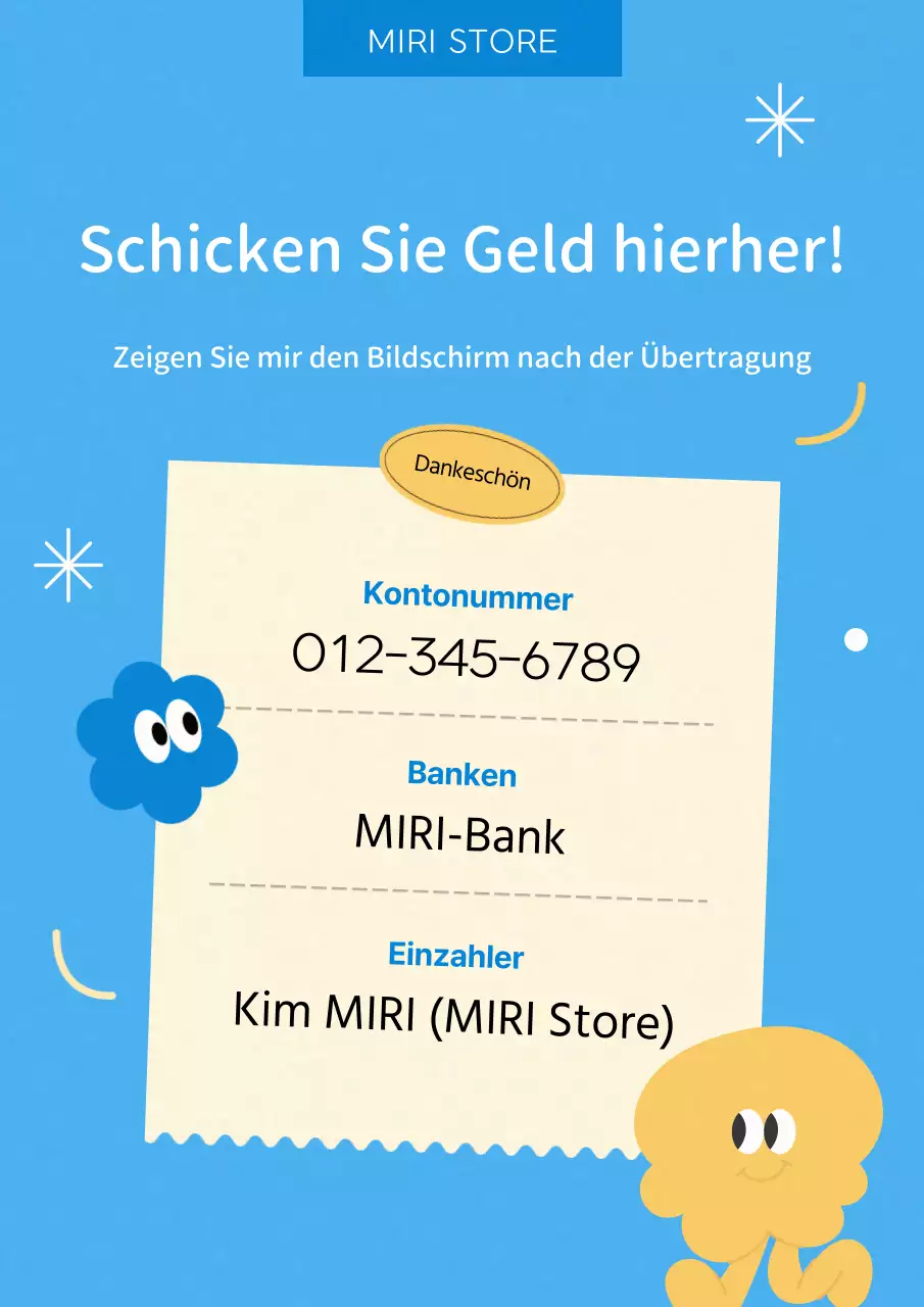 Gelbe und hellblaue Direktzahlungsankündigung