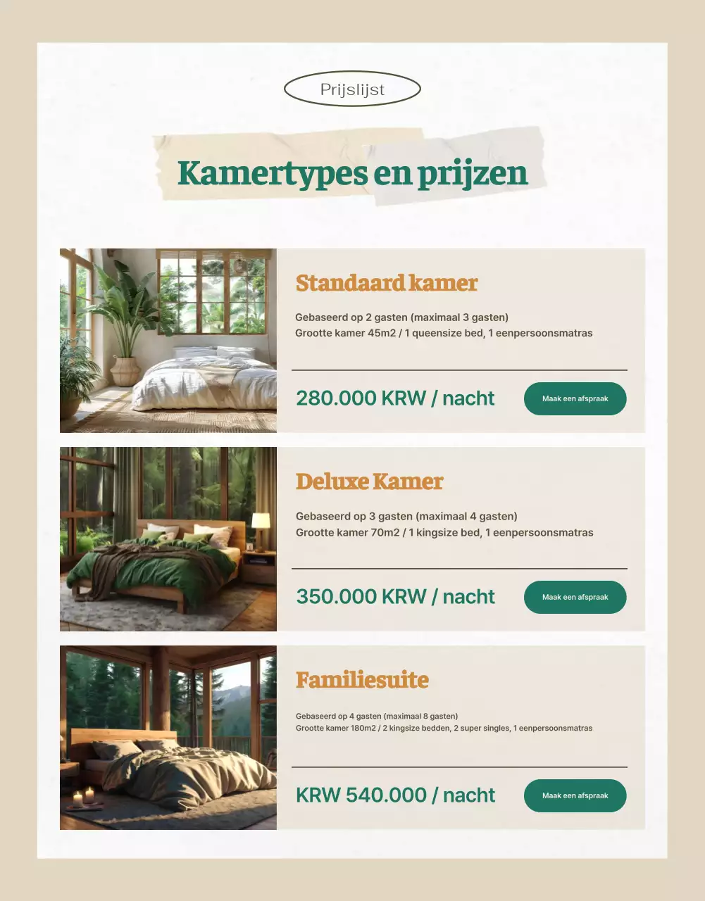 Groen en beige, een gezellig zomerverblijf voor de zintuigen