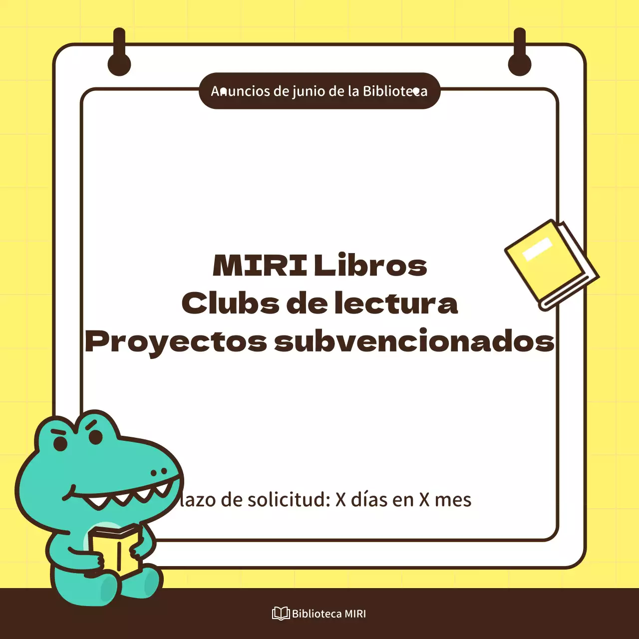 Promover el apoyo a un club de lectura de una editorial kitsch de color amarillo y menta