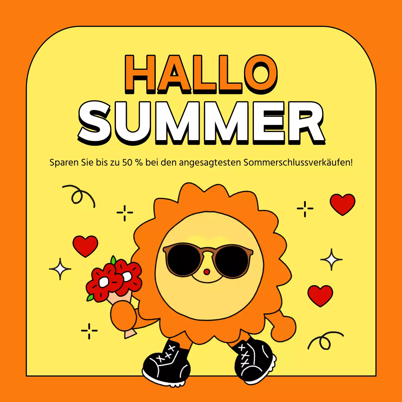 Pop-Art-Sommerschlussverkaufsanzeige in Orange und Gelb