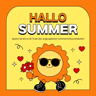 Pop-Art-Sommerschlussverkaufsanzeige in Orange und Gelb