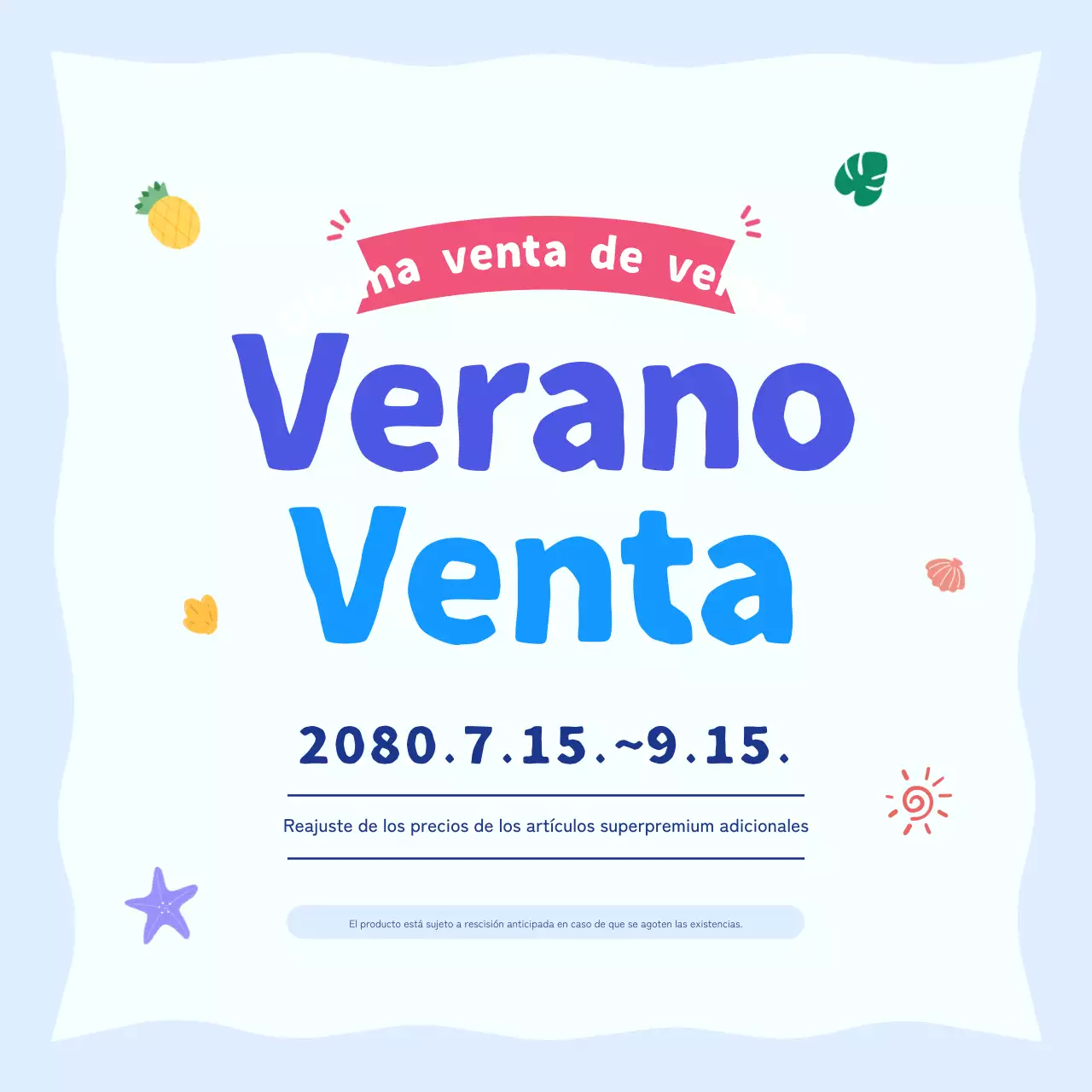 Preciosos anuncios de descuentos de verano en azul y azul claro.