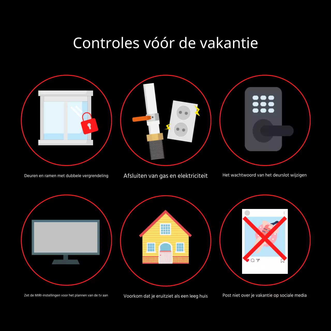 Veiligheidstips voor vakantiediefstal in rood en zwart gemarkeerd