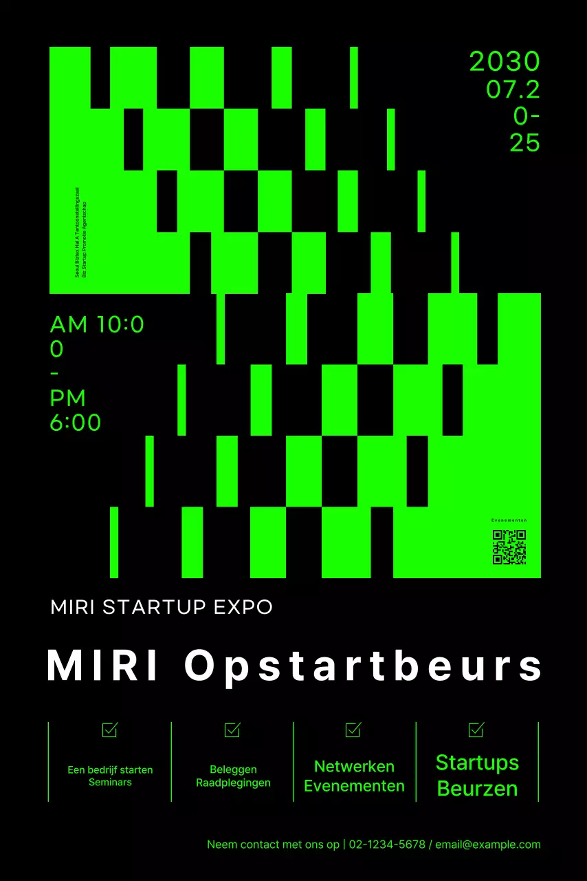 Startup beursbanner met neon vormen graphics