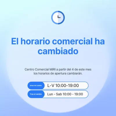 Aviso de cambio de horario en azul simple y azul claro