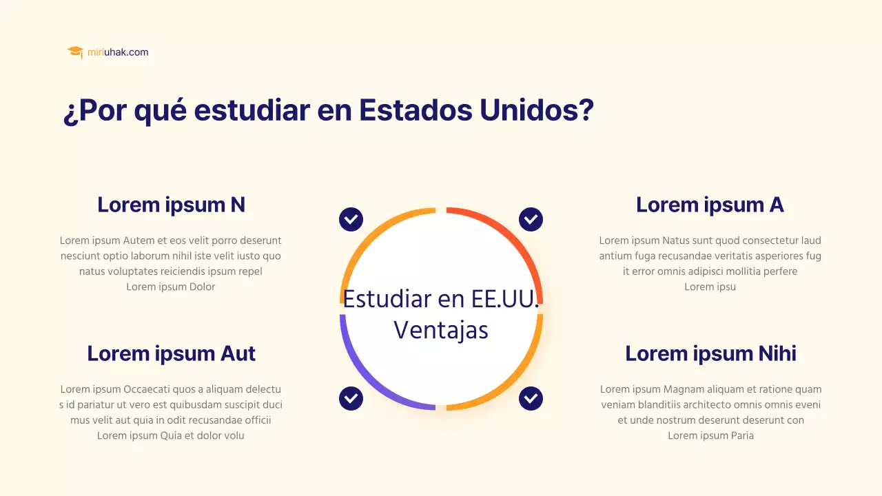 Un sencillo folleto amarillo y naranja sobre estudios en el extranjero