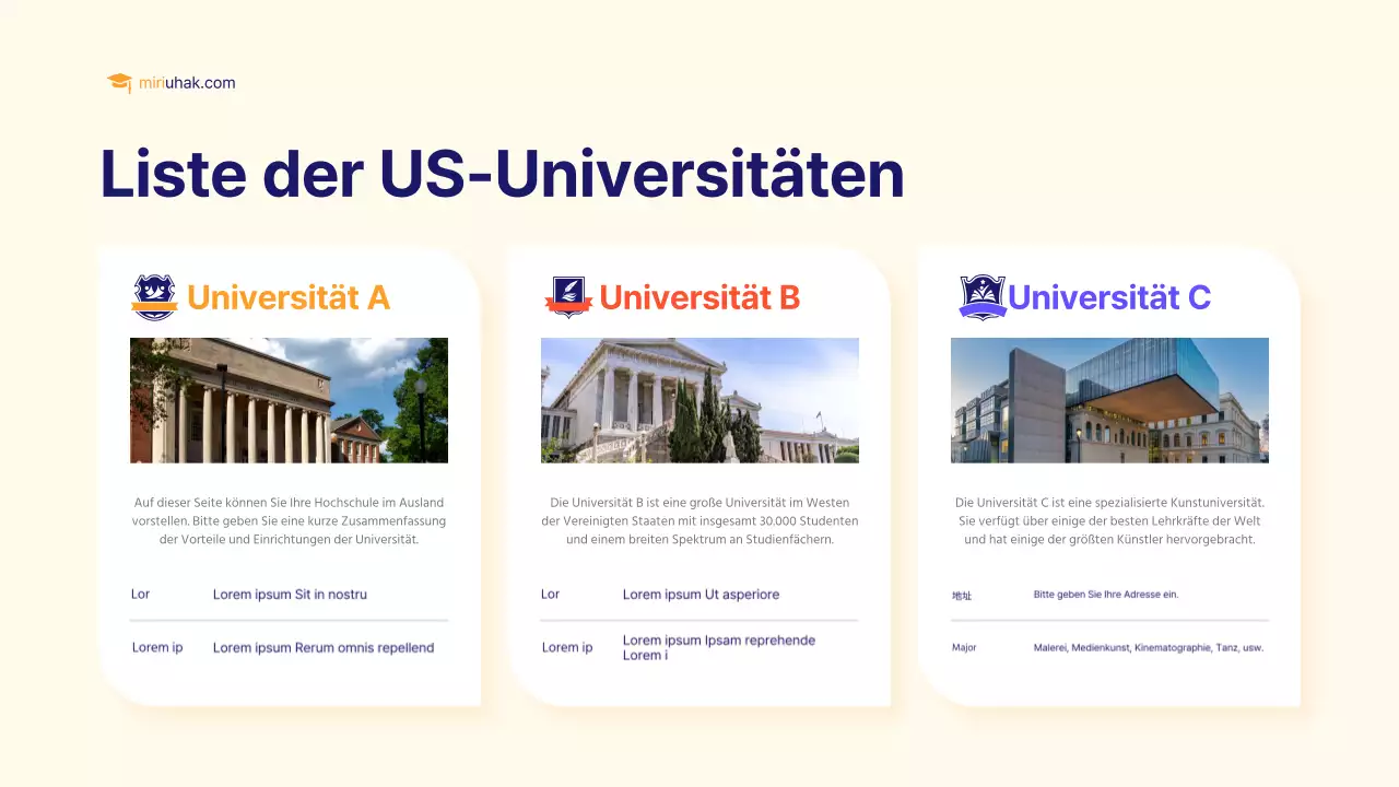 Ein einfacher gelb-orangefarbener Prospekt für ein Auslandsstudium