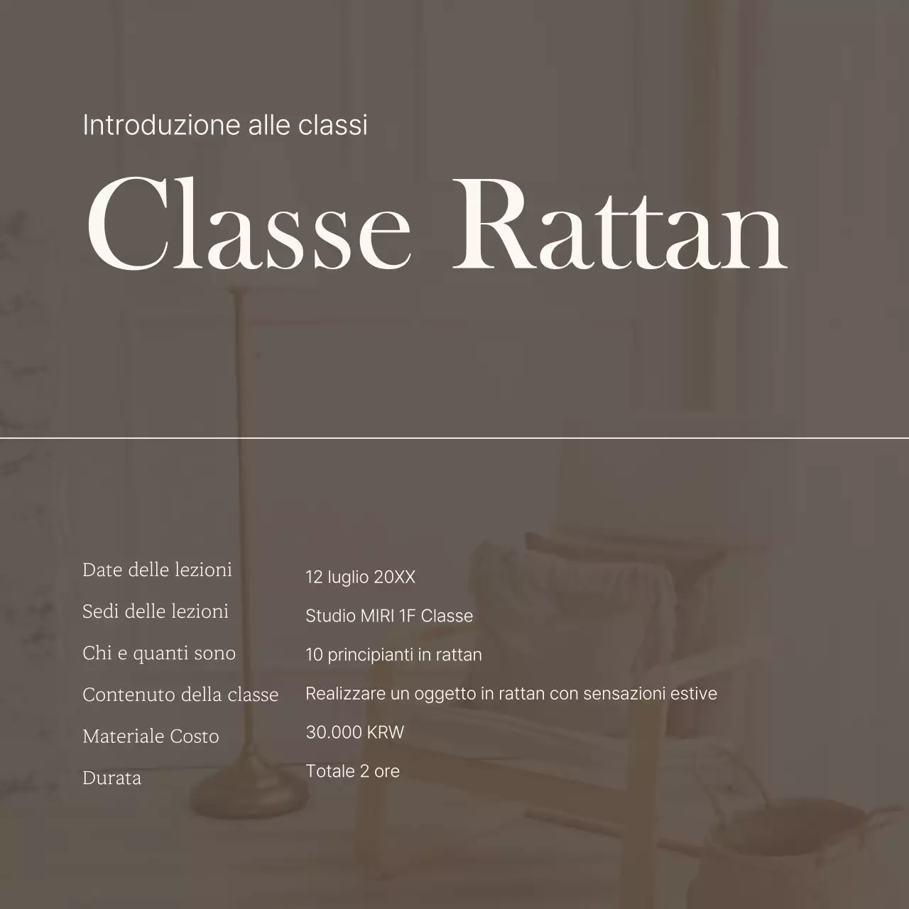 Annuncio di un lussuoso corso di un giorno in avorio e marrone