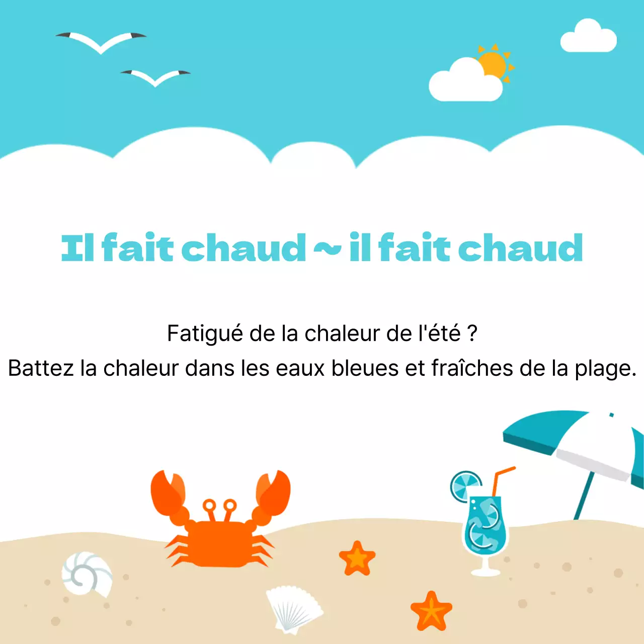 Une jolie carte de vœux estivale en bleu clair et blanc