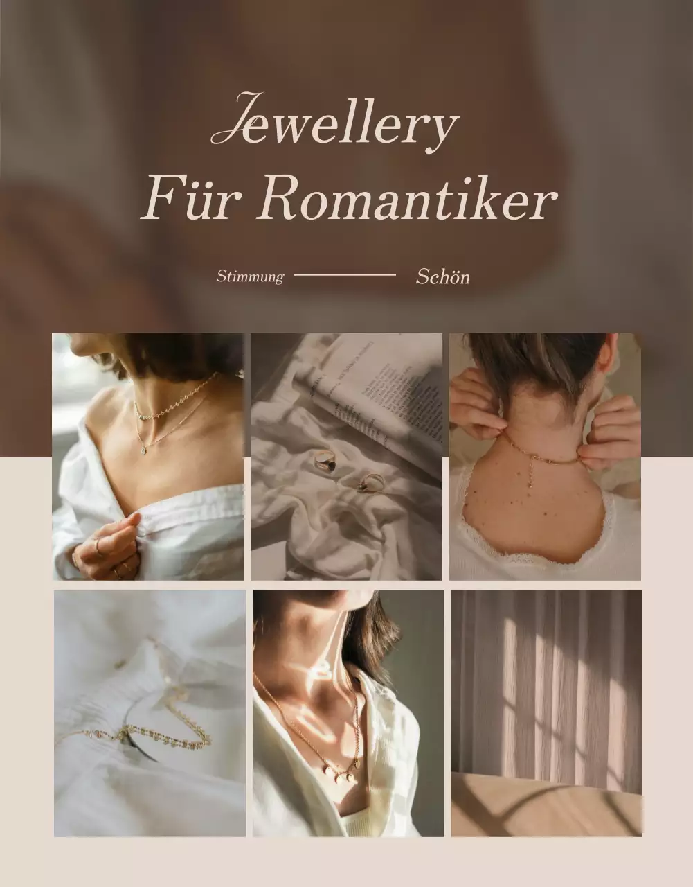 Bewerben Sie Ihre Seite mit einem trendigen Schmuckfoto-Layout in Braun- und Beigetönen