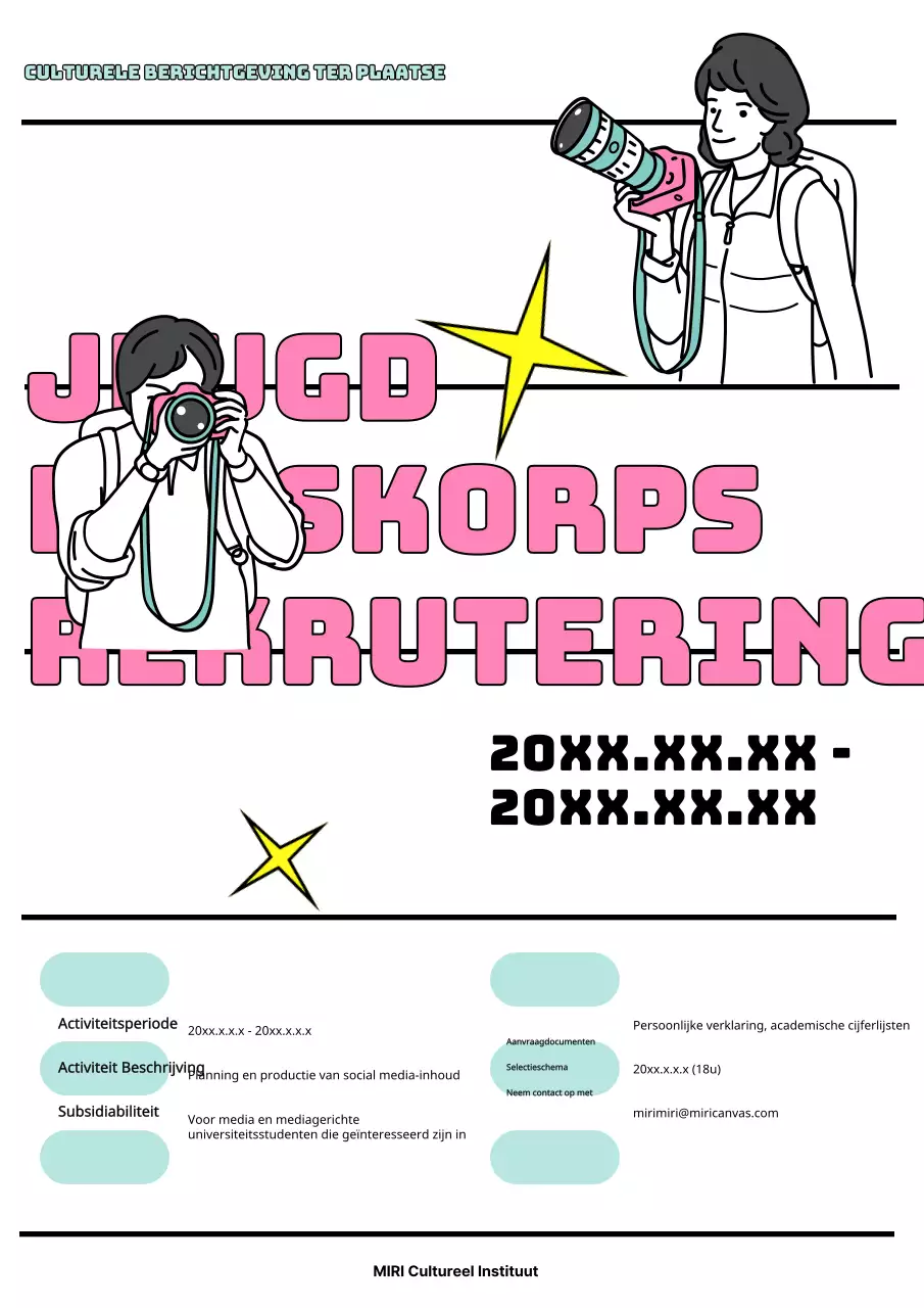 Kitscherige roze-witte mediajournalisten voor studenten gezocht.