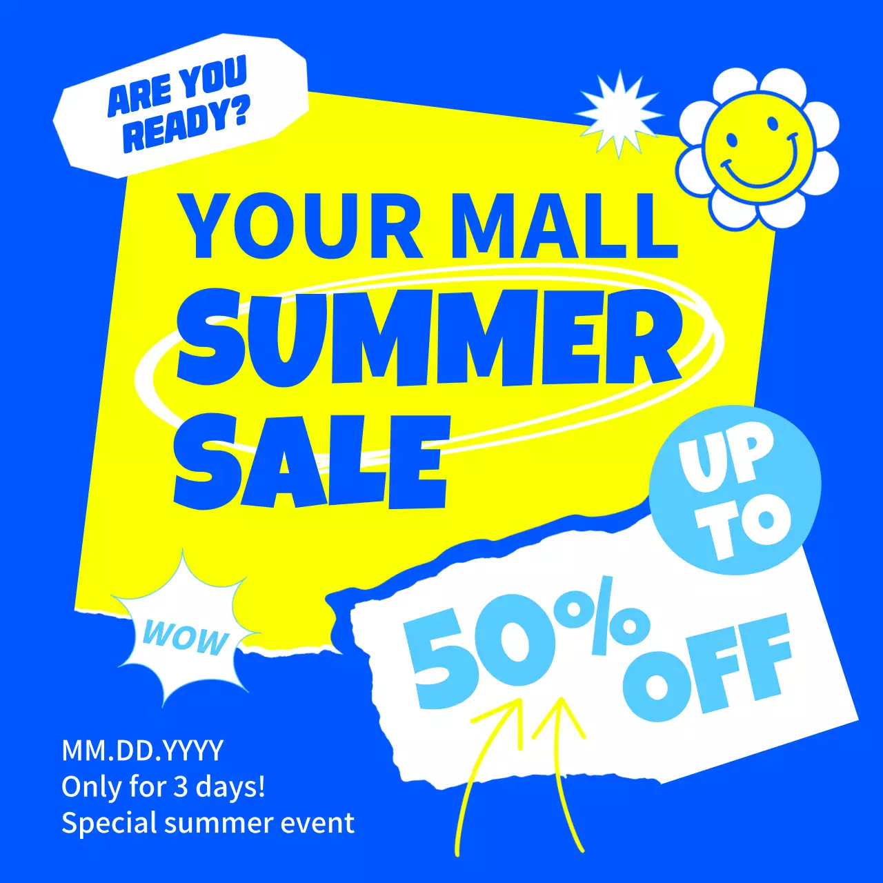 Promote a kitschy yellow and blue sale