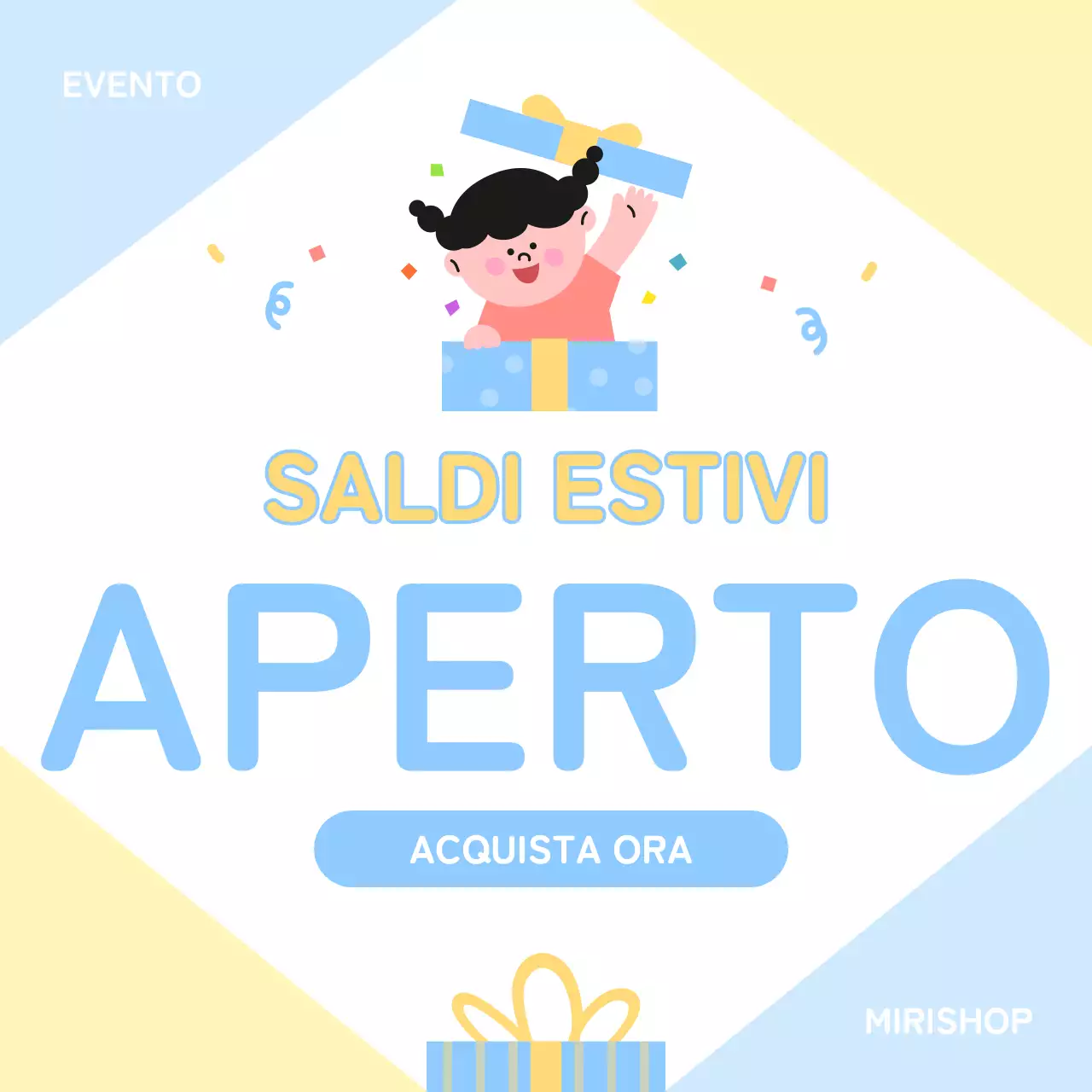 Un semplice post di vendita estivo in giallo e azzurro