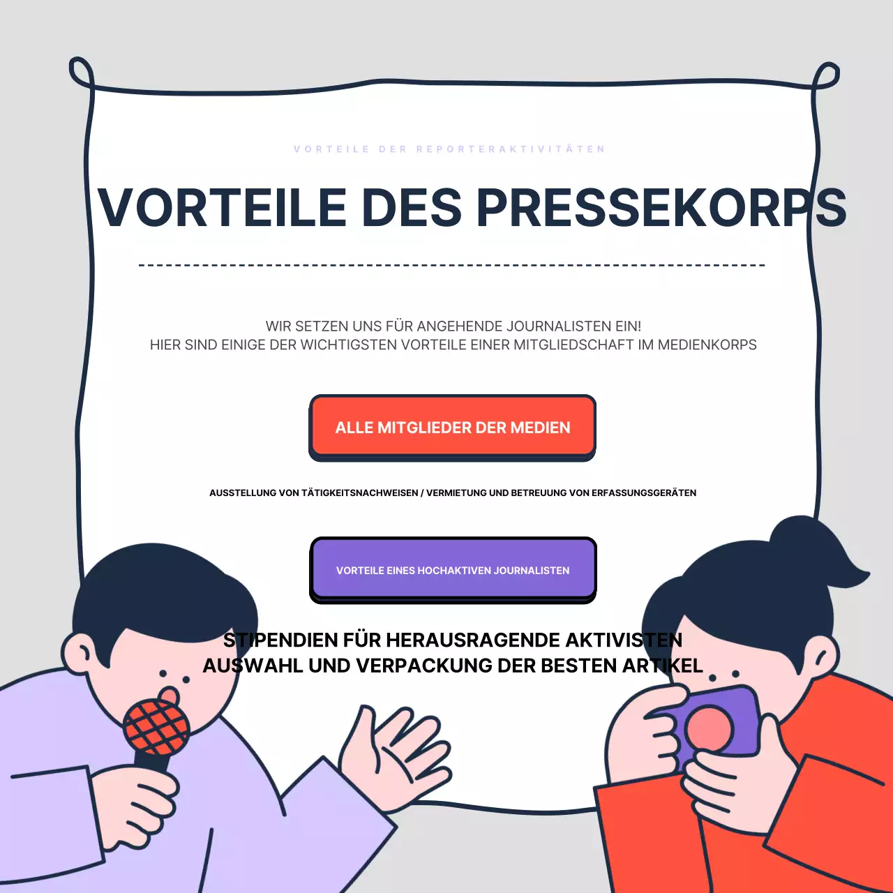 Förderung der Einstellung von trendigen studentischen Medienjournalisten in lila und rot