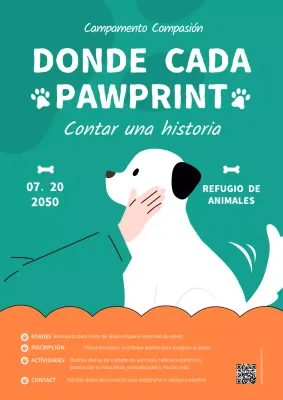 Anuncio del campamento de verano del moderno centro de cuidado de animales naranja y verde