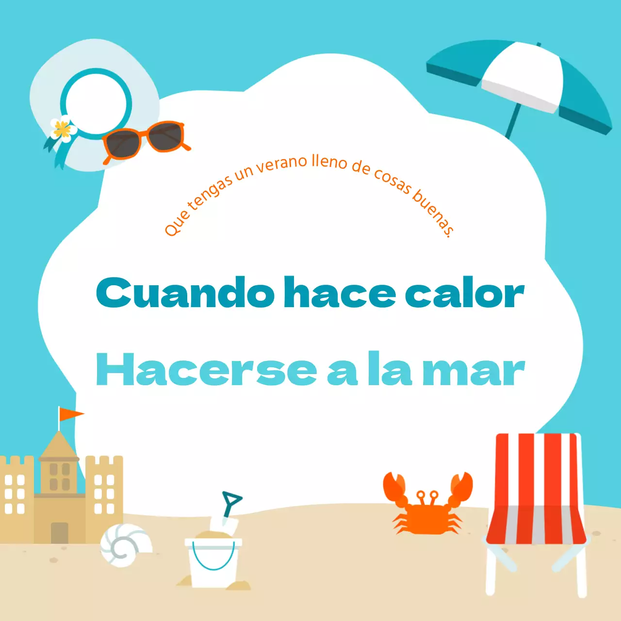 Una bonita tarjeta de felicitación veraniega en azul claro y blanco