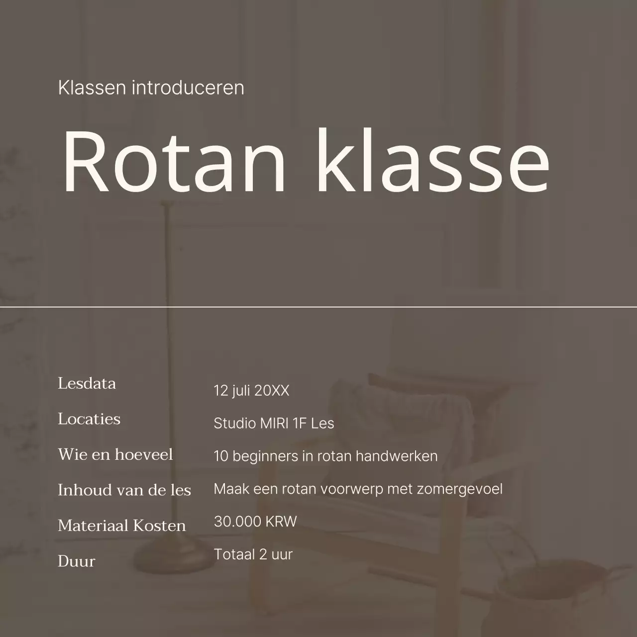 Aankondiging van een luxe eendaagse les in ivoor en bruin