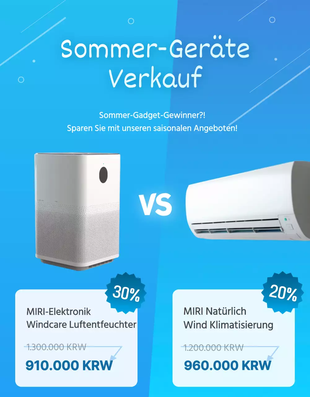 Werbung für einen modernen Sommerschlussverkauf in Blau und Himmelblau