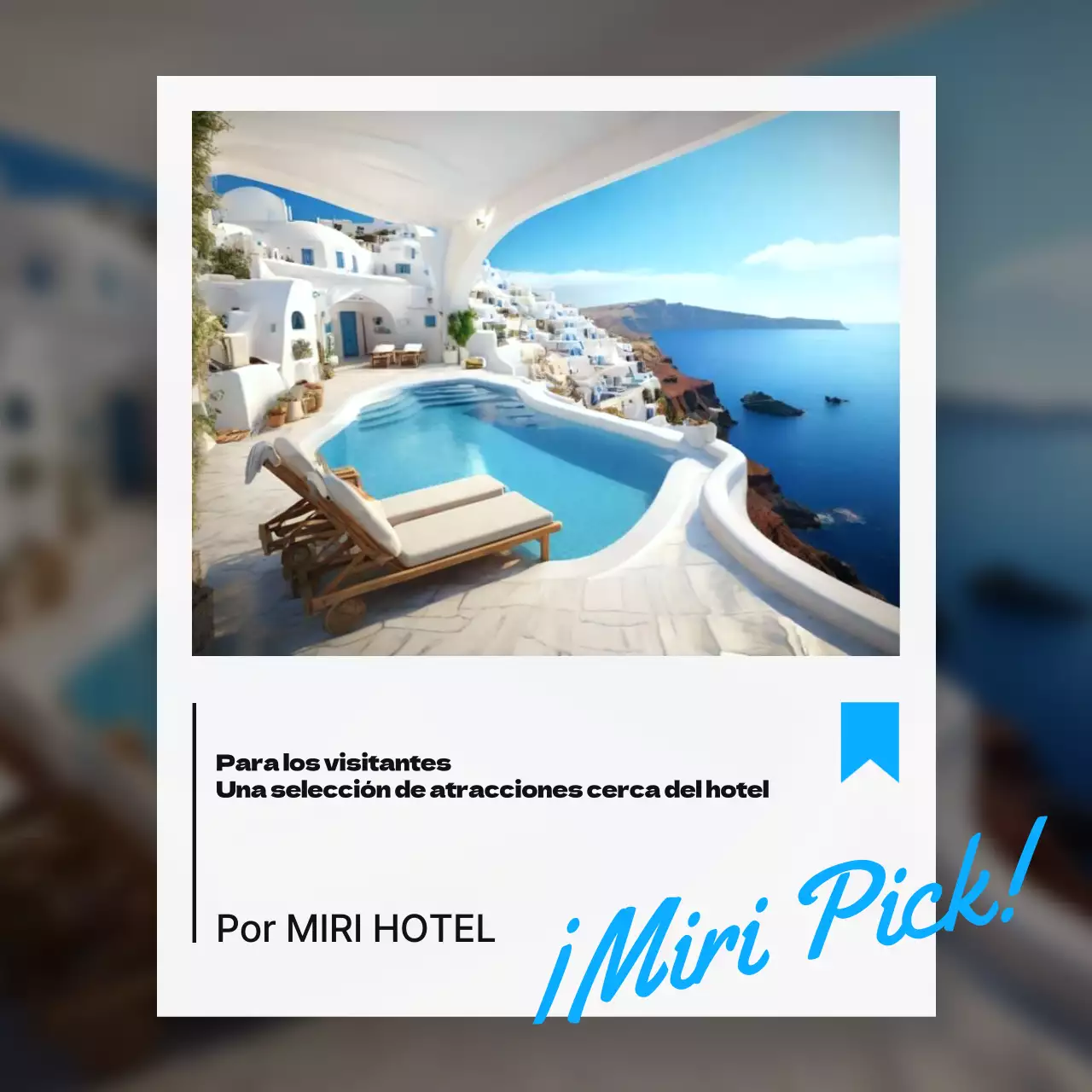 Promocionar las atracciones cercanas con una sencilla combinación de colores blanco y azul claro.