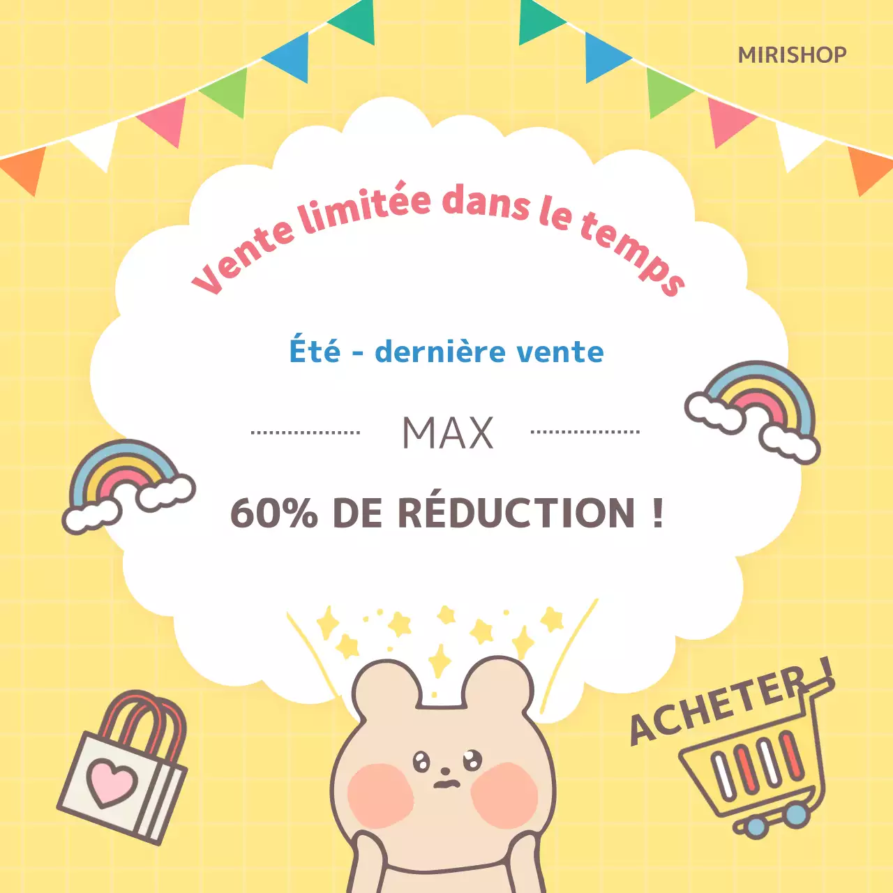 Une simple affiche de vente en temps réel en jaune et arc-en-ciel