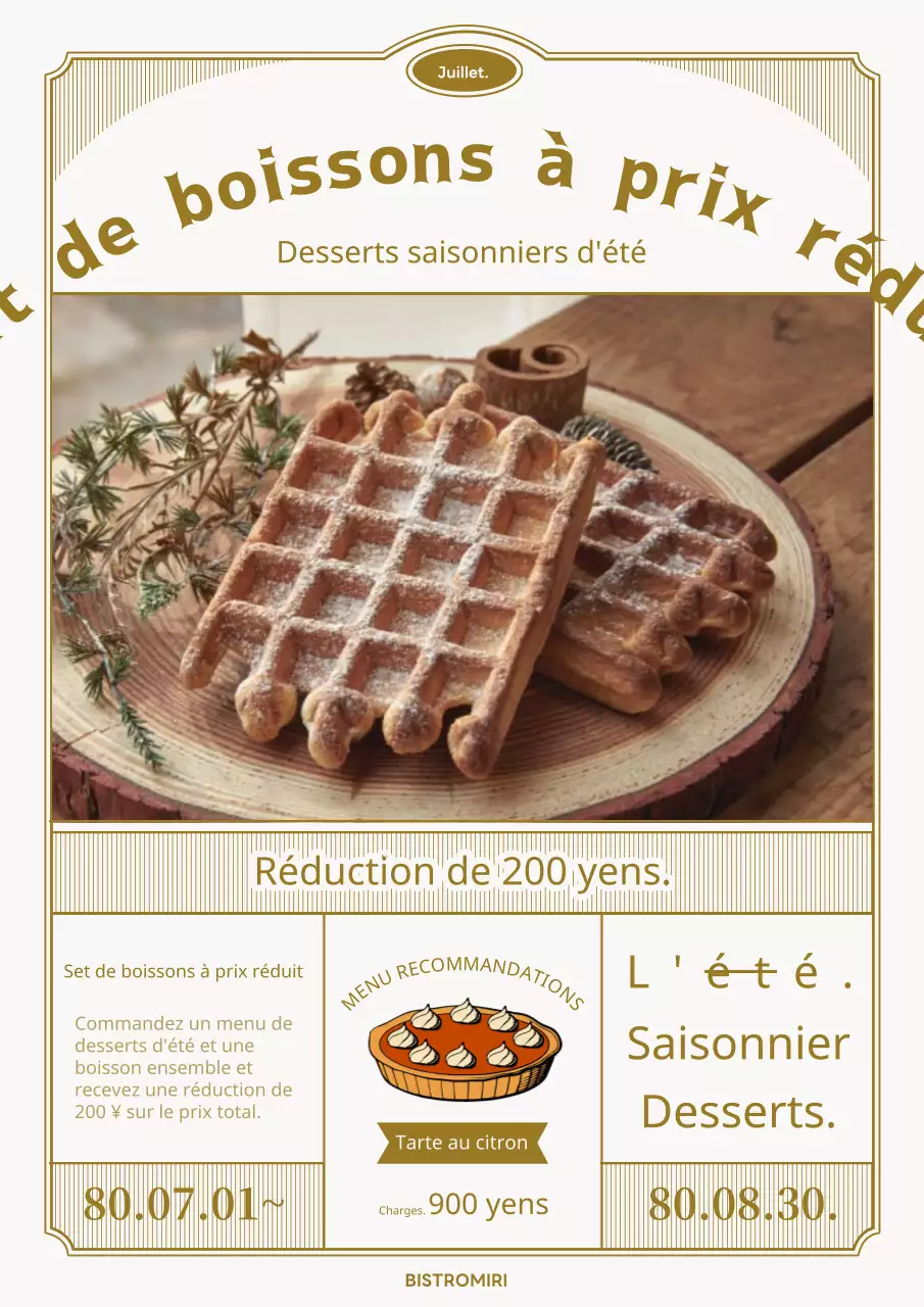 Promotion d'un dessert d'été classique en or et blanc